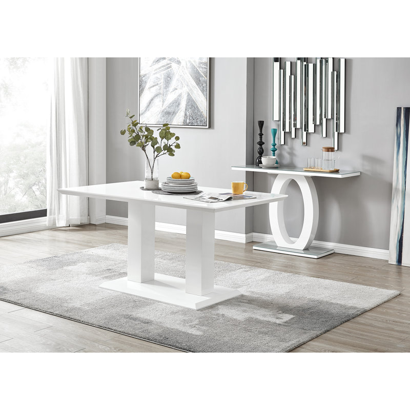 East Urban Home Eubanks High Gloss Double Pillar Dining Table Set with